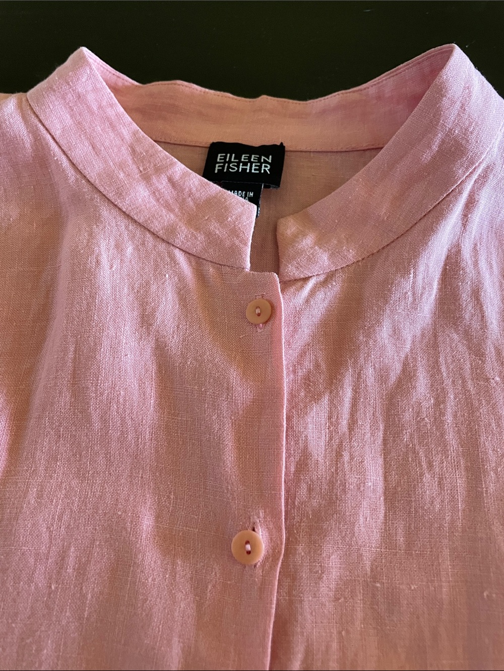 Eileen Fisher Light Pink Linen Mandarin-Collar Shirt Size M - Picture 2 of 4